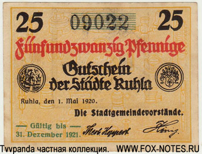 Stadt Ruhla 25 Pfennig 1920. notgeld  