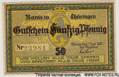 Stadt Ranis 50 Pfennig 1921. NOTGELD