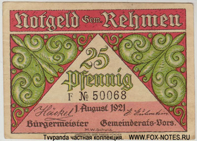 Notgeld der Rehmen. 25 Pfennig 1921. 