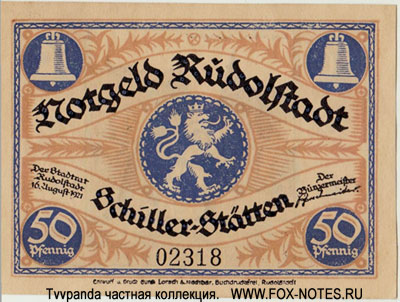 Notgeld Rudolstadt. 50 Pfennig 1921. NOTGELD