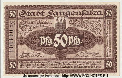 Stadt Langensalza 50 Pfennikg 1920 NOTGELD DEUTSCHLAND