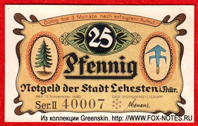 Notgeld der Stadt Lehesten i Thüri. 11. November 1920. 25 Pfennig.
