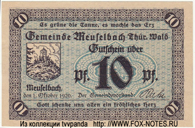 Gemeinde Meuselbach 10 Pfennig 1920 NOTGELD