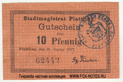 Stadt Plattling 10 Pfennig 1917. NOTGELD