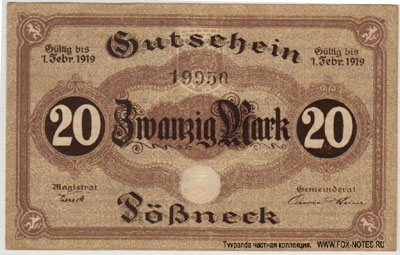 Stadt Pößneck 20 Mark. NOTGELD Gültig bis 1. Februar 1919.