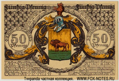 Gutschein der Stadt Schleiz 50 Pfennig 1921. NOTGELD 