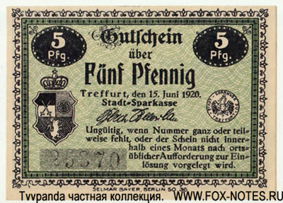 Stadt-Sparkasse Treffurt 5 Pfennig 1920 Notgeld