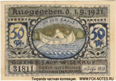 Notgeld der Gemeinde Volkstedt . 1.9.1921. 50 pfennig