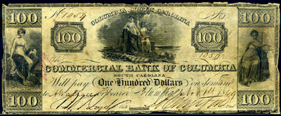 Commercial Bank of Columbia 100 Dollars 1849