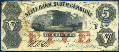 State Bank, South Carolina 5 Dollars 1855