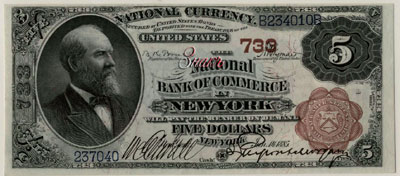 National Park Bank of Commerce in NEW YORK 5 Dollars 1892