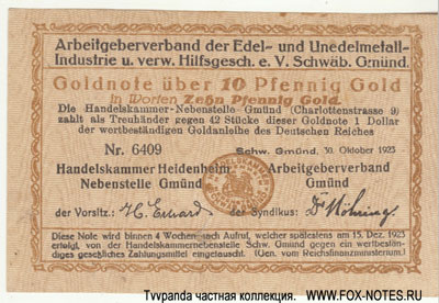 10 Pfennig Gold / Arbeitgeberverband der Edel- und Unedelmetall-Induestrie u. verw. Hilfsgesch. e.V. Schwäbisch Gmünd 