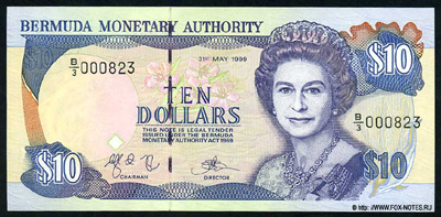 Bermuda Monetary Authority 10 Dollars 1999 