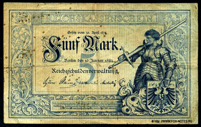 Reichskassenschein. 5 Mark. 10. Januar 1882. Deutsches Reich