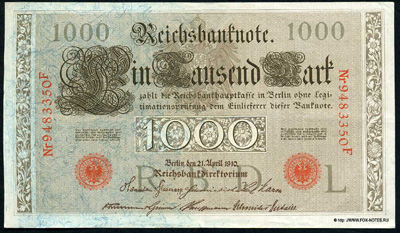 Reichsbanknote. 1000 Mark. 21. April 1910.  Deutsches Reich