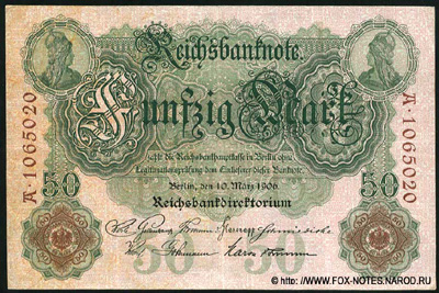 Reichsbanknote. 50 Mark. 10. März 1906. Ro. 25b