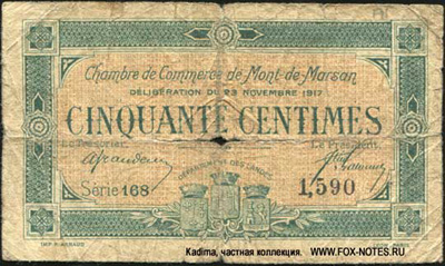 Chambre de Commerce de Mont de Marsan 50 Centimes 1917 BON