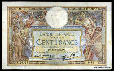 Banque de France 100 francs 1939 P.Rousseau Favre-Gilli