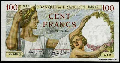 Banque de France 100 франков тип 1939 г. "Sully"