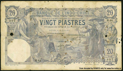 Banque de l'Indochine 20 Piastres 1917  Французский Индокитай