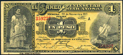 Banco Peninsular Mexicano 1 Peso 1913 /  