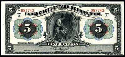 Banco de Estado de Chihuahua 5 Pesos 1913