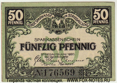 Stadtspaekasse in Striegau in Schlesien 50 Pfennig 1920