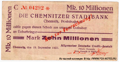 Chemnitzer Stadtbank 10 Millionen Mark 1923