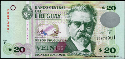 Banco Central del Uruguay 20 Peso uruguayos 2011 Восточная Республика Уругвай
