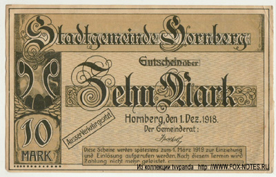 Stadtgemeinde Hornberg 10 Mark 1918 NOTGELD