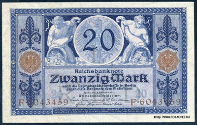 Reichsbanknote. 20 Mark. 4. November 1915. Deutsches Reich