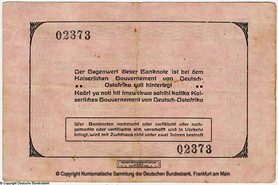 Deutsch-Ostafrikanische Bank. Interims-Banknote. 20 Rupien. 15. März 1915