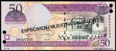 Banco Central de la República Dominicana 2003 50 Peso Oro