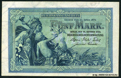 Reichskassenschein. 5 Mark. 31. Oktober 1904.