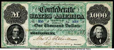Confederate States of America 1000 dollars 1861 Montgomery, Alabama.