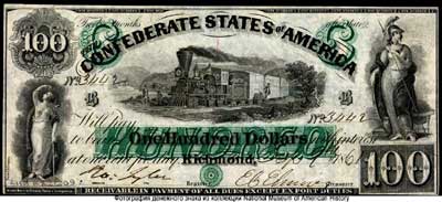 Confederate States of America 100 dollars 1861 Richmond, Virginia.