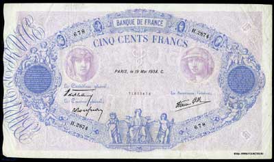 Banque de France 500 франков тип 1888 г.  "bleu et rose" 