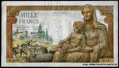 Banque de France 1000 франков тип 1942 г. "Déméter"