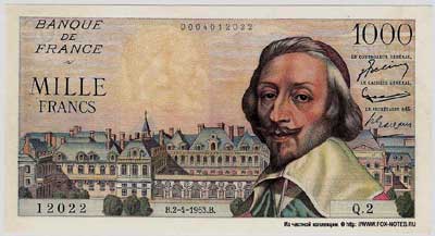 Banque de France 1000 франков тип 1953 г. "Richelieu"