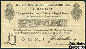 Великобритания 1 фунт ND(1914-1915) Sign. John Bradbury VG P:349a / TR14a