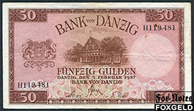������ Bank von Danzig 50 ��������� 1937 aVF Ro:843 / P:65