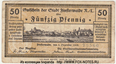 Gutschein der Stadt Finsterwalde. 50 Pfennig. 1919.