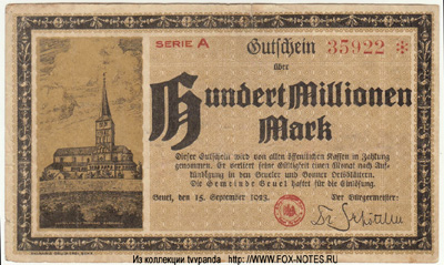  Beuel. 100 Millionen Mark. 15. September 1923. Notgeld