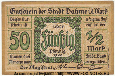 Stadt Dahme 50 Pfennig 1920