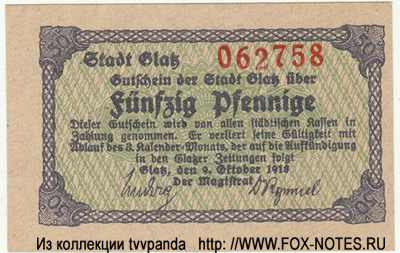 Stadt Glatz 50 Pfennig 1918
