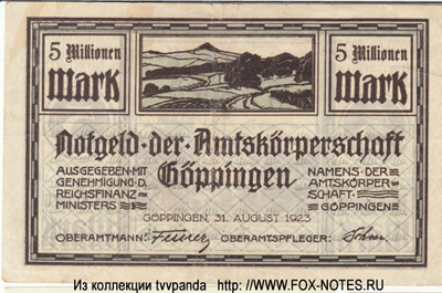 Notgeld der Amtskörperschaft Göppingen. 500000 Mark. 31. August 1923.
