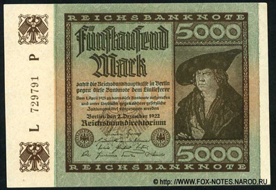 Reichsbank. Reichsbanknote. 2. Dezember 1922.    