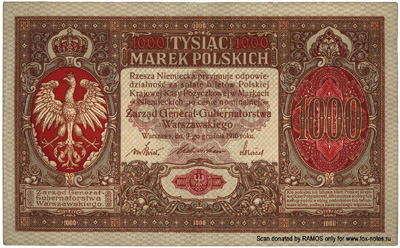 Варшавское Генерал-губернаторство 1000 марок польских 1916