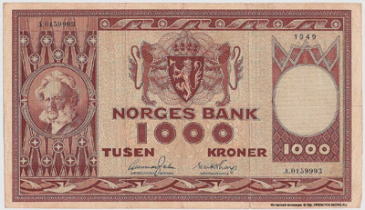 NORGES BANK 1000 крон 1949 Банкноты Норвегии