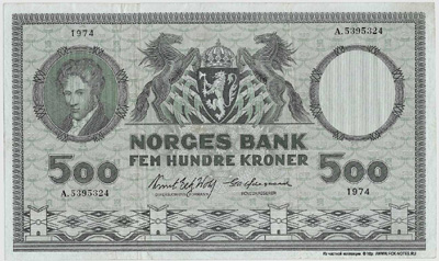 NORGES BANK 500 крон 1974 Банкноты Норвегии
